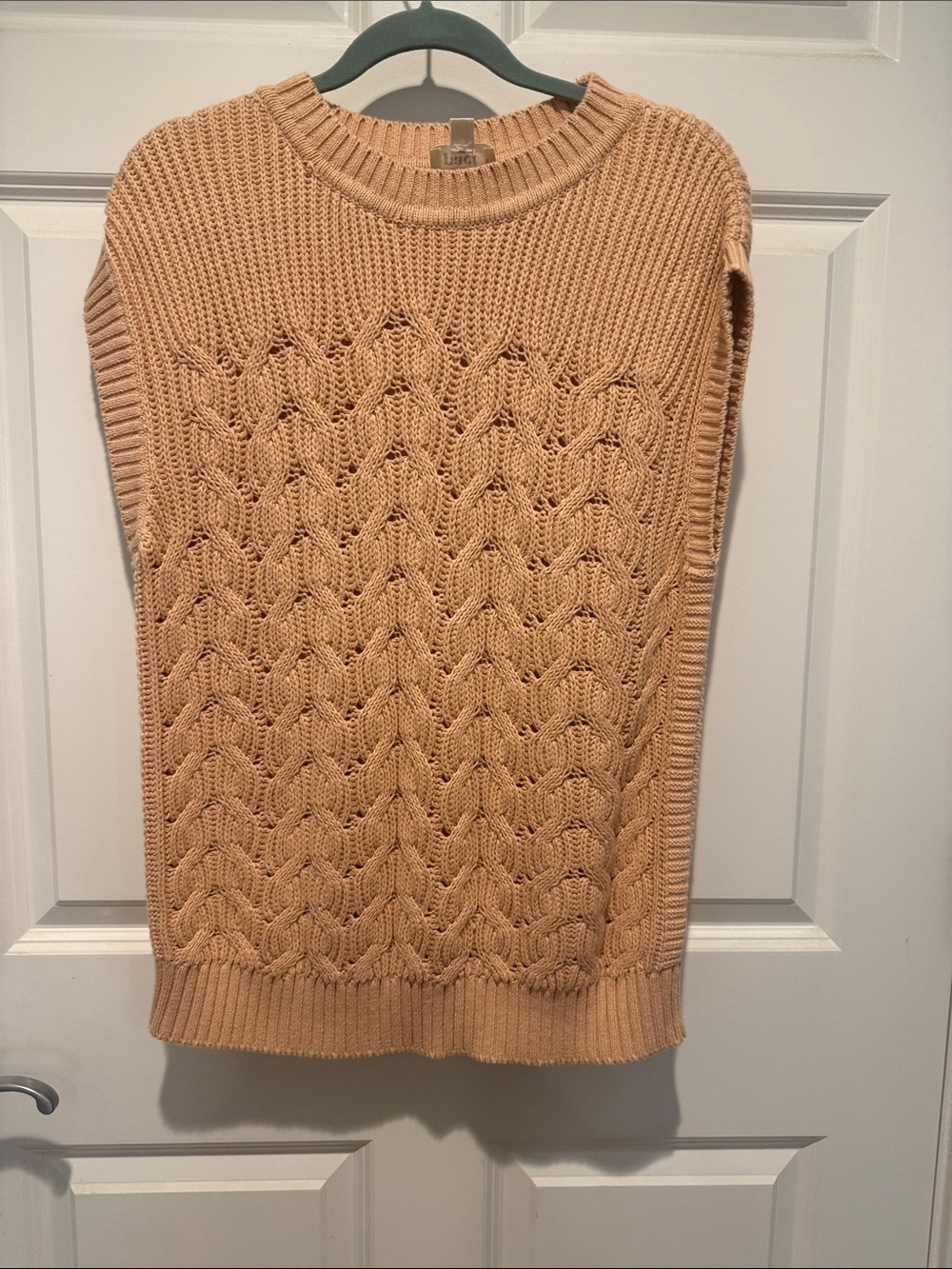 Pact Peach Cable Knit Crewneck Sleeveless Sweater